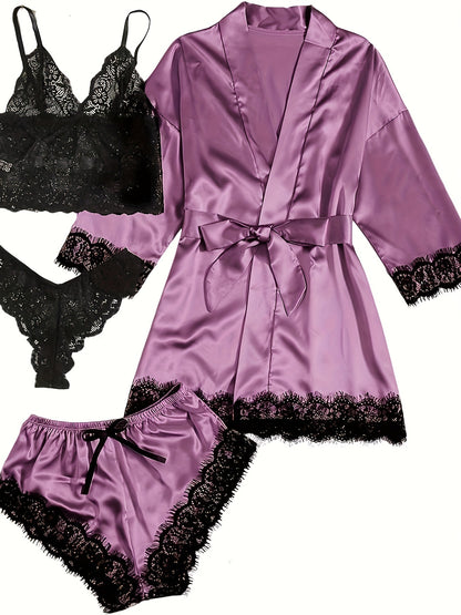 Seraphina Noire Elegant Satin Lace Lounge Set