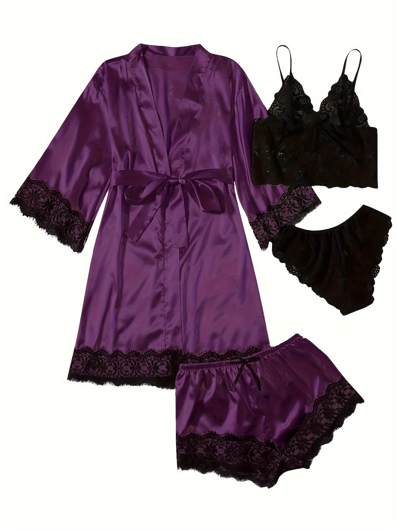 Seraphina Noire Elegant Satin Lace Lounge Set