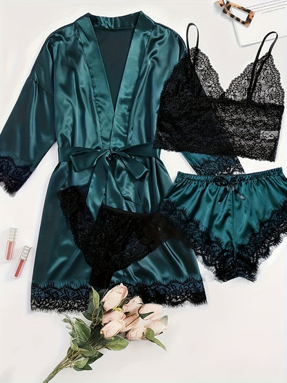 Seraphina Noire Elegant Satin Lace Lounge Set