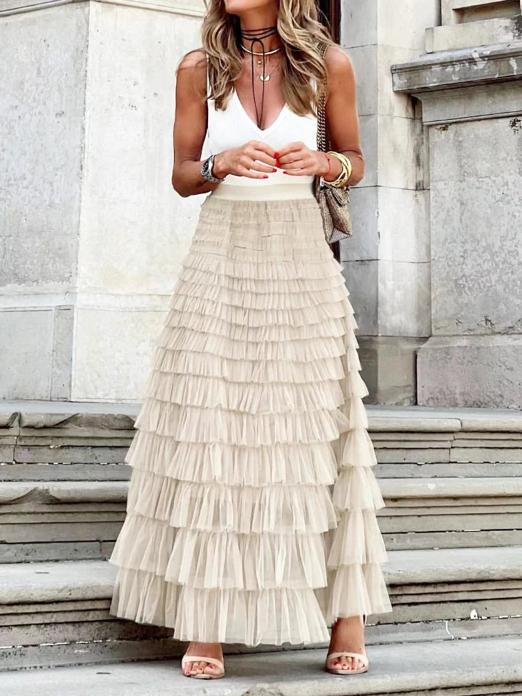 Celeste Boho Ruffle Tulle Maxi Skirt