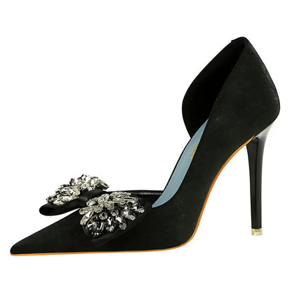 Radiance Noire Rhinestone Bow Stiletto Pumps