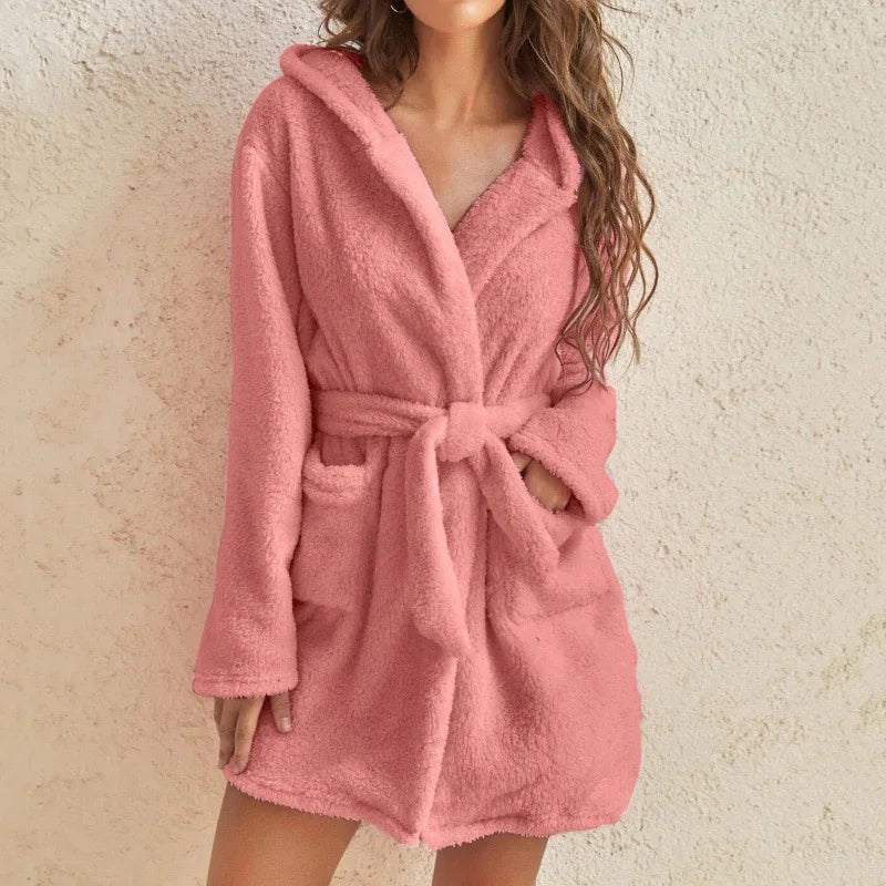 Elysian Ember Luxe Hooded Plush Bathrobe