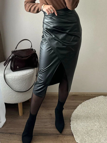 Aurelia Noir Leather Midi Skirt