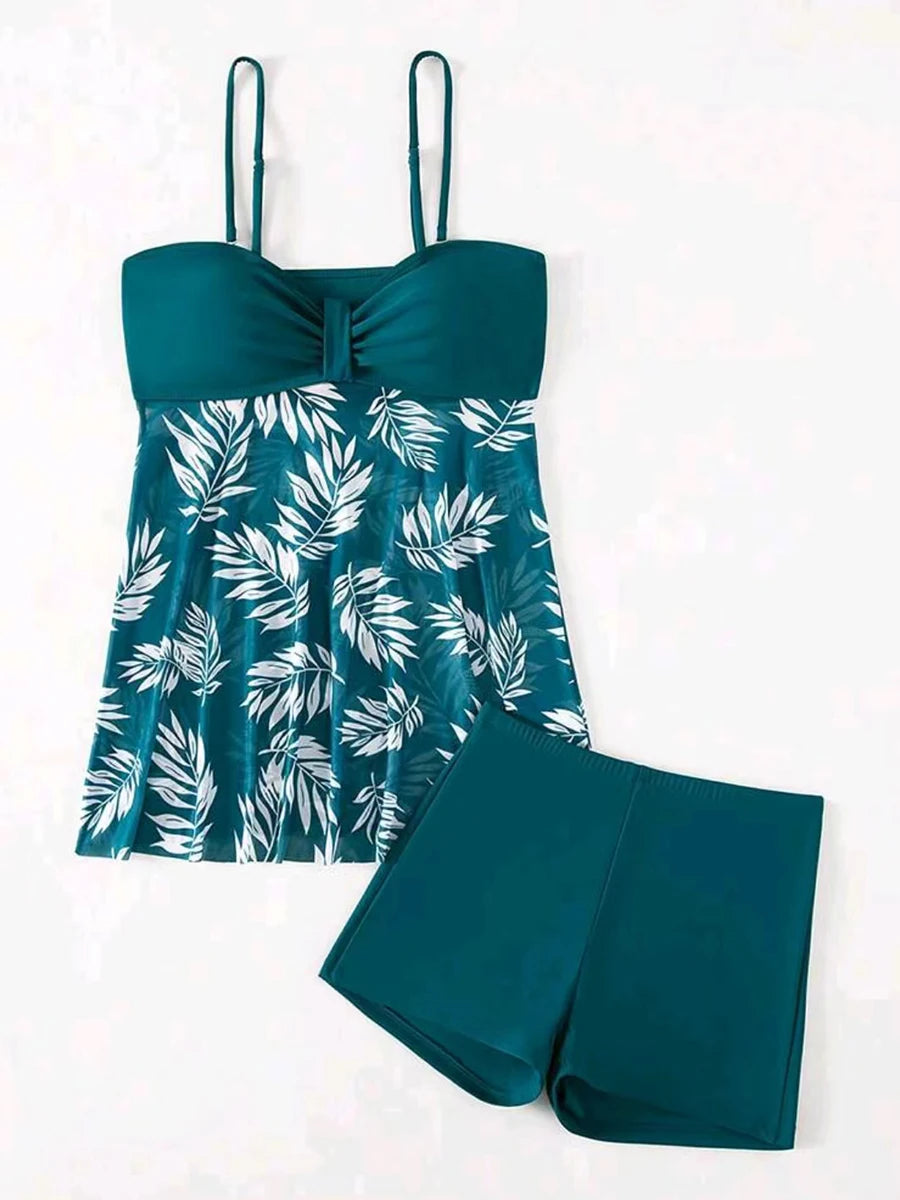 Serene Waves Padded Tankini Set with Shorts