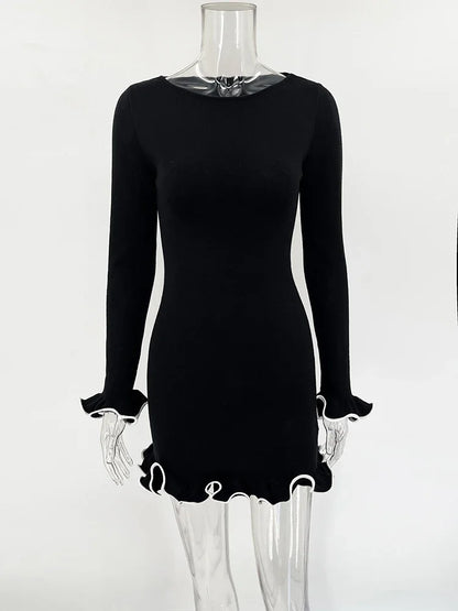 Celestia Noir Contrast Knit Mini Sweater Dress