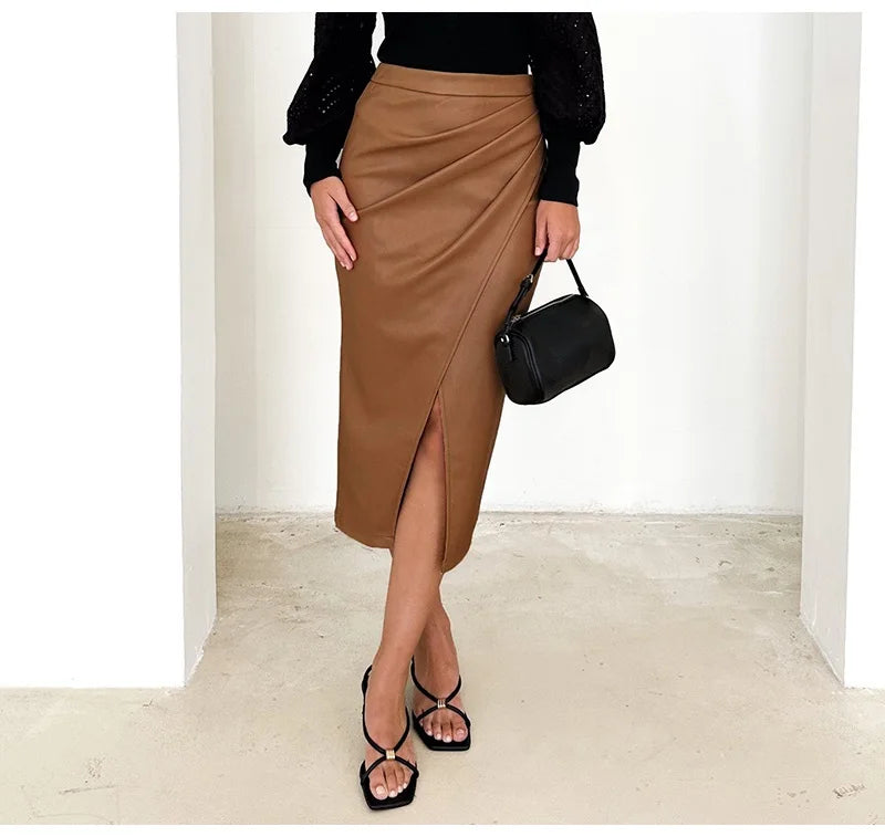 Aurelia Noir Leather Midi Skirt