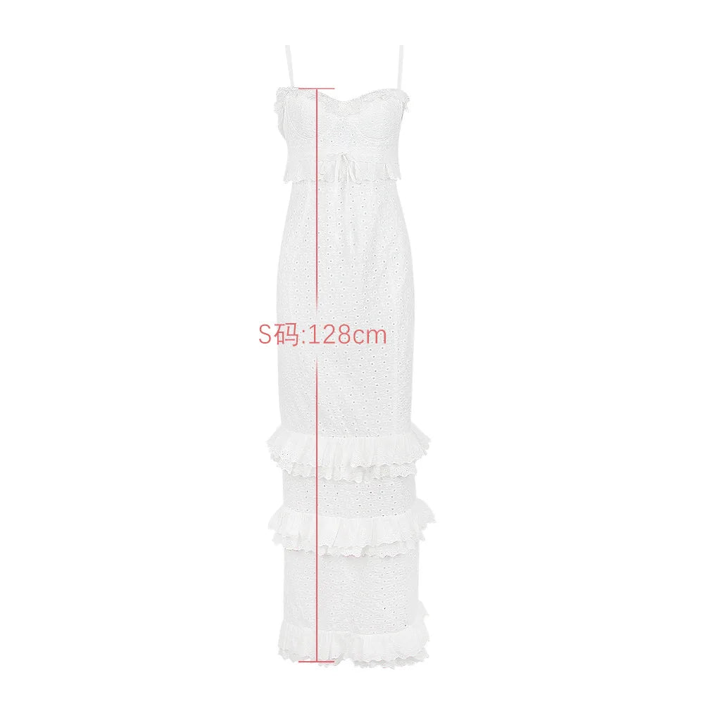 Elysian Grace White Lace Bodycon Maxi Dress