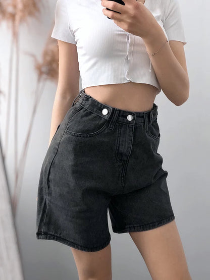 Azure Luxe High-Waisted Denim Shorts