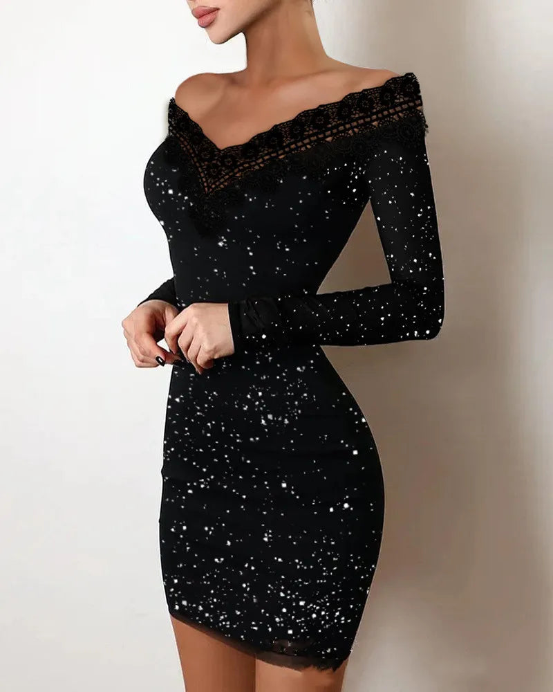 Silver Mirage One-Shoulder Lace Dress