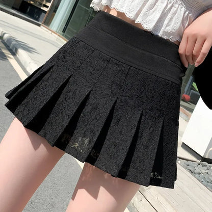 Luna Noir Couture A-Line Lace Pleated Mini Skirt