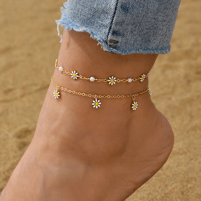 Solara Pearl Daisy Anklet