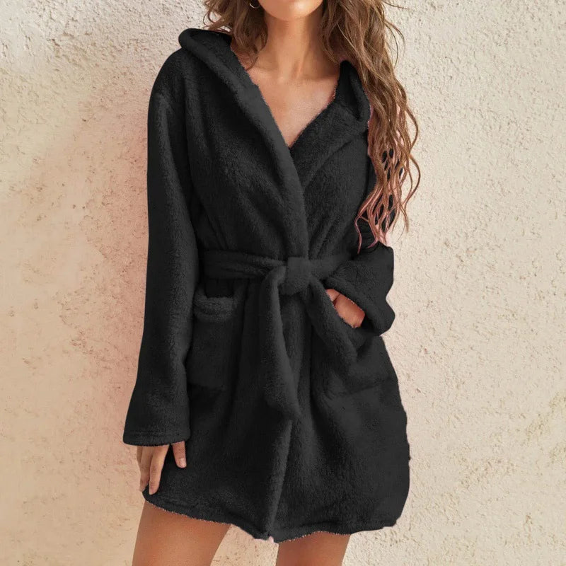 Elysian Ember Luxe Hooded Plush Bathrobe