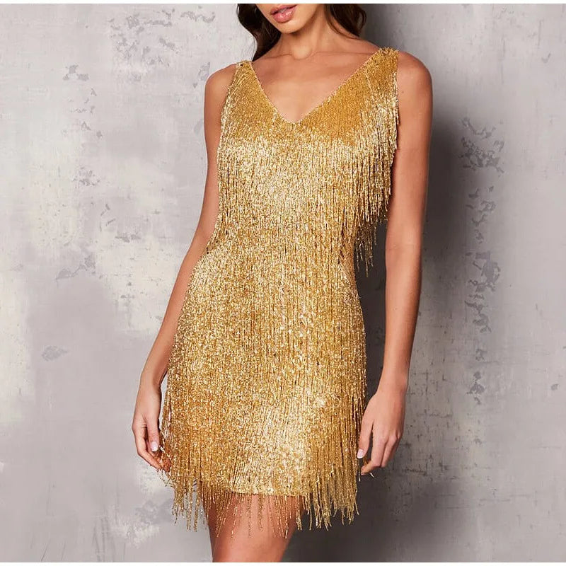 Nocturne Mirage Tassel & Feather Sequin Mini Dress