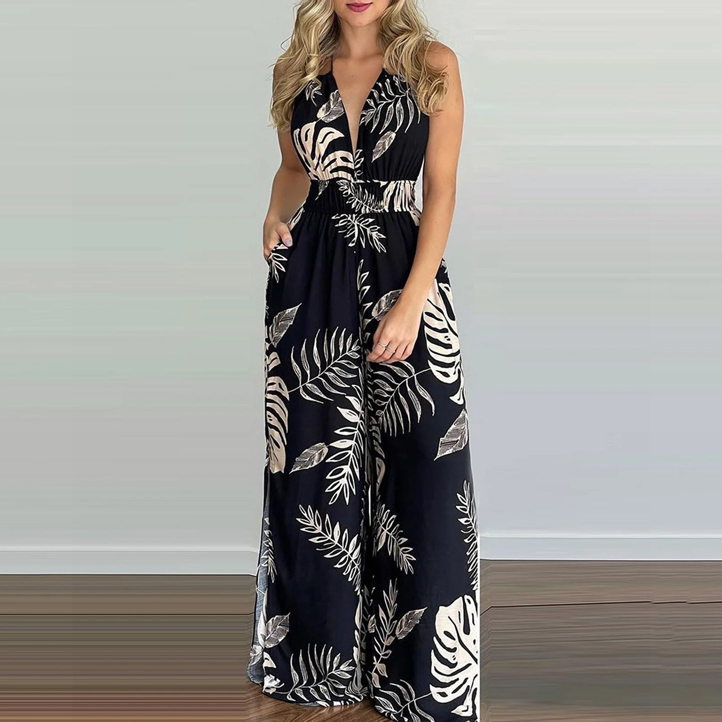 Vivid Dreams Digital Print V-Neck Sleeveless Jumpsuit