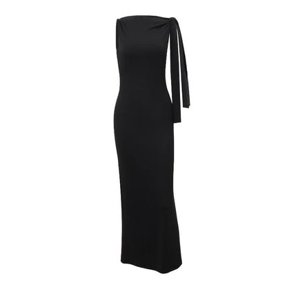 Luxe Allure Solid O-Neck Sleeveless Maxi Dress