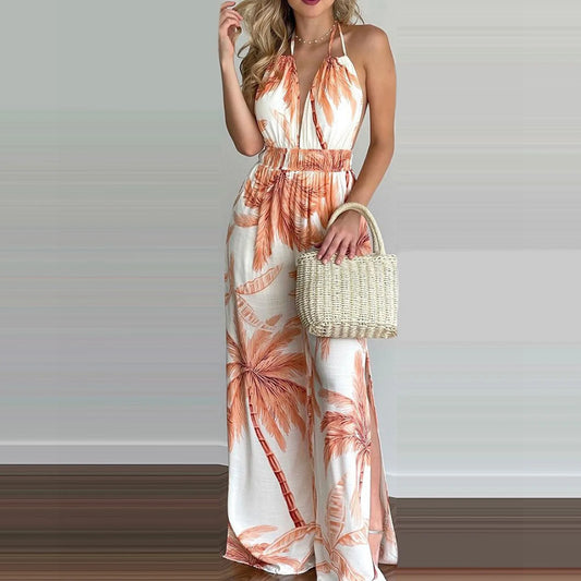 Vivid Dreams Digital Print V-Neck Sleeveless Jumpsuit