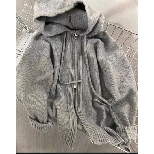 Elysian Mist Hooded Zippered Sweater Coat