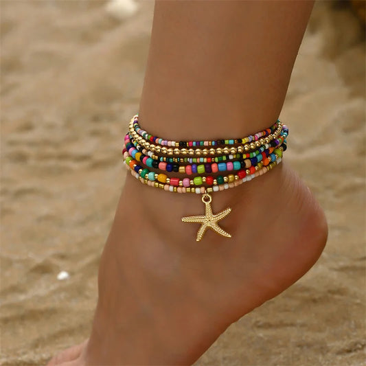 Stellar Shore Starfish Beaded Anklet