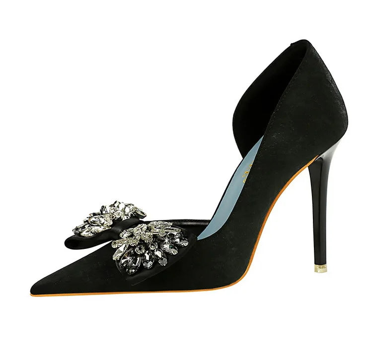 Radiance Noire Rhinestone Bow Stiletto Pumps