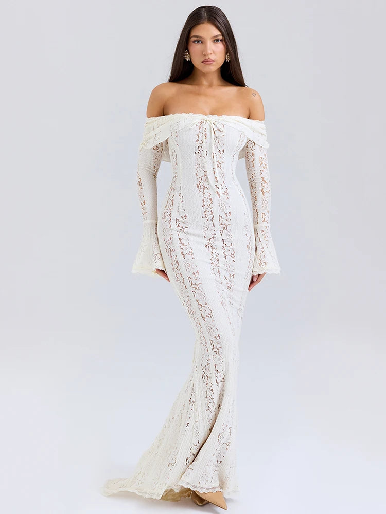 Enchanted Bloom Floral Lace Off-Shoulder Maxi Dress