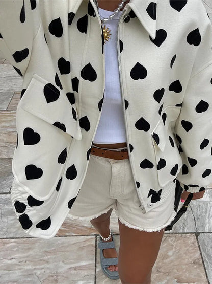 Coeur Nocturne Polka Heart Bomber Jacket