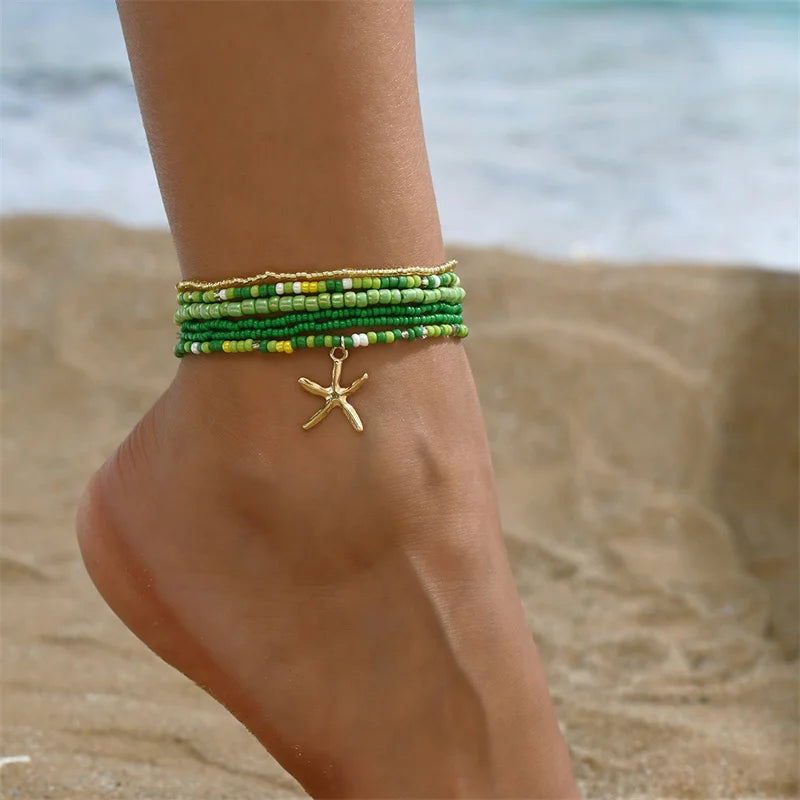 Stellar Shore Starfish Beaded Anklet