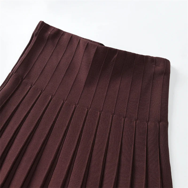 Luxe Élise Knitted Pleated Midi Skirt