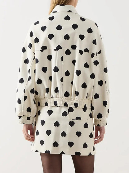 Coeur Nocturne Polka Heart Bomber Jacket