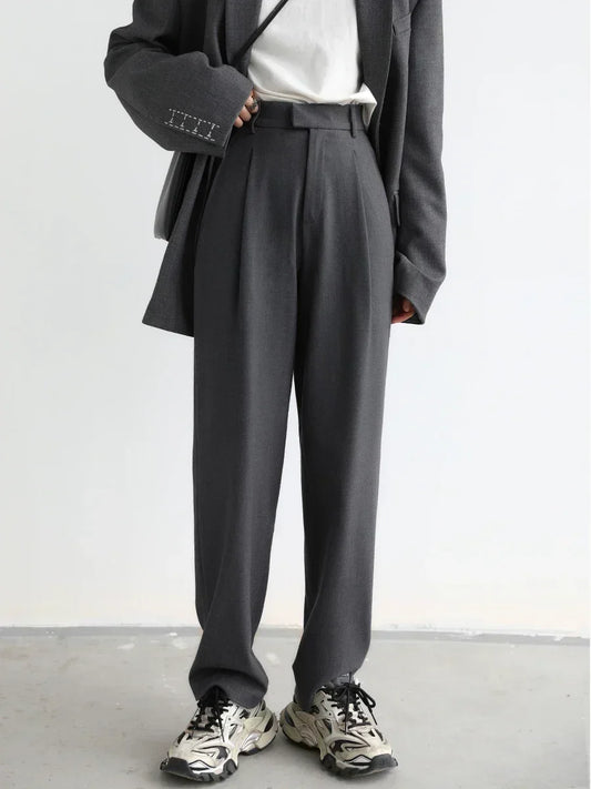 Élégante Luxe Twill Wide-Leg Suit Trousers