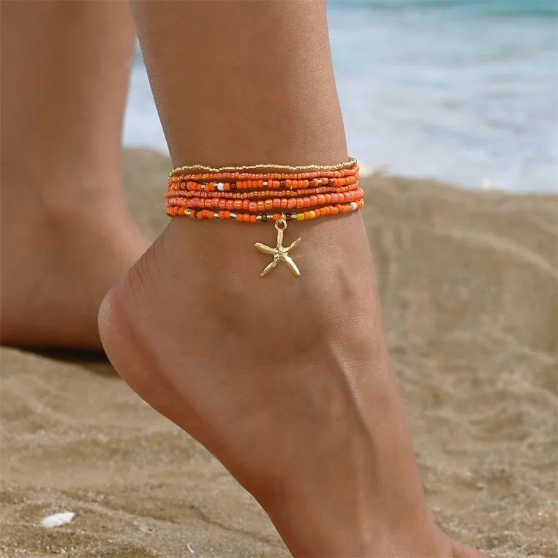 Stellar Shore Starfish Beaded Anklet