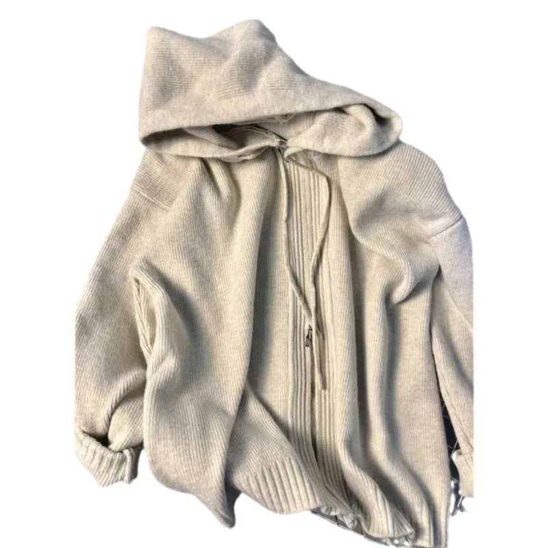 Elysian Mist Hooded Zippered Sweater Coat