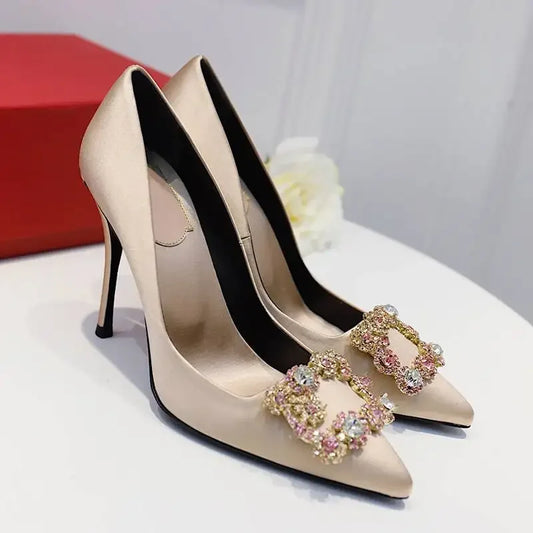 Ethereal Grace Rhinestone Satin Bridal Pumps