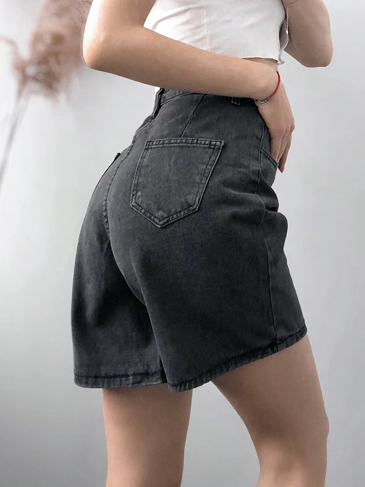 Azure Luxe High-Waisted Denim Shorts