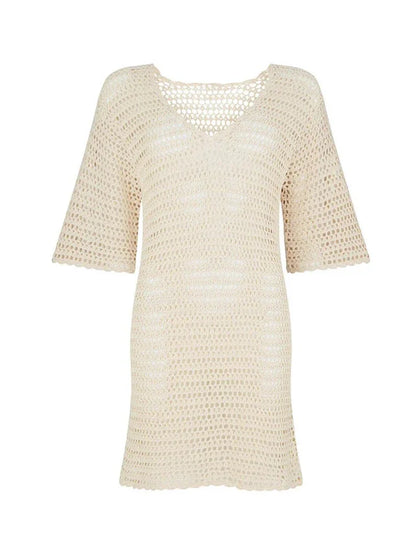 Éclat Soleil V-Neck Knit Beach Tunic Dress