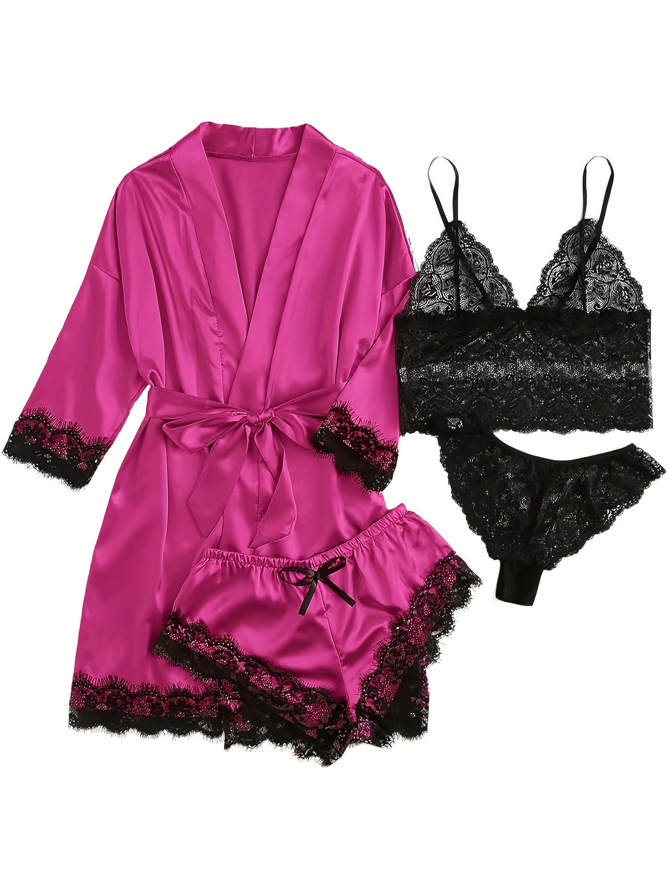 Seraphina Noire Elegant Satin Lace Lounge Set