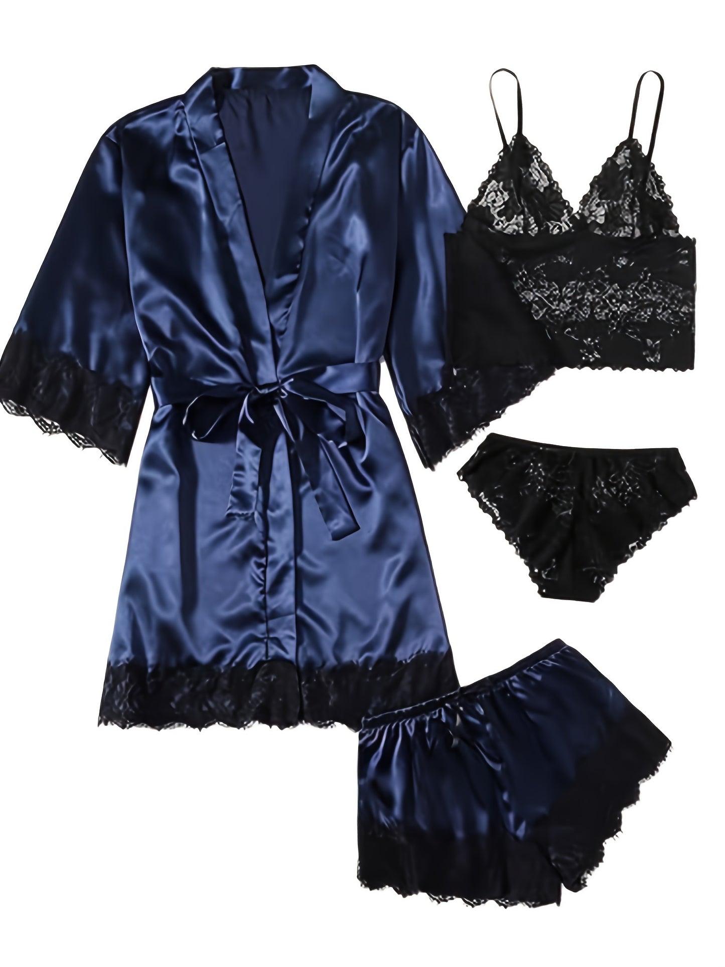 Seraphina Noire Elegant Satin Lace Lounge Set