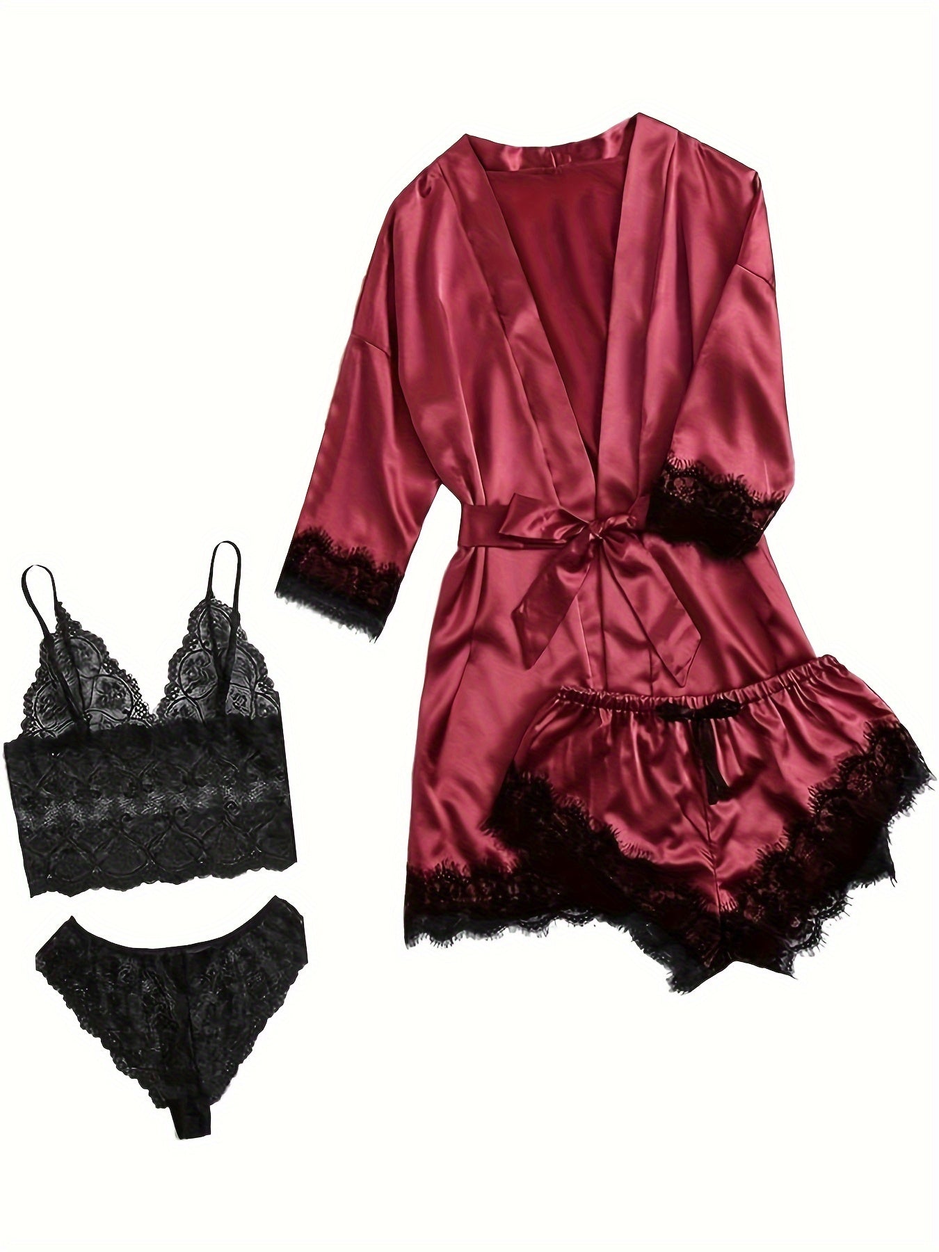 Seraphina Noire Elegant Satin Lace Lounge Set